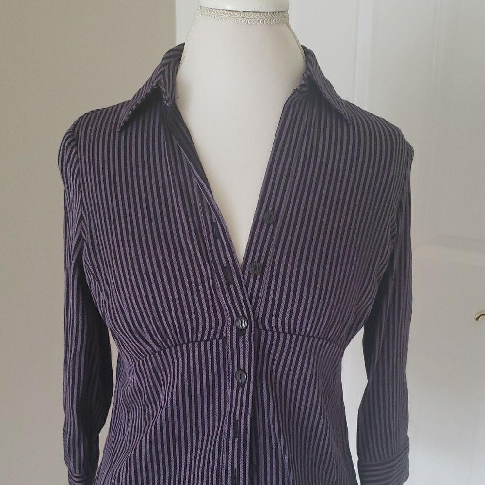 Women's Striped Purple Button-Up Top